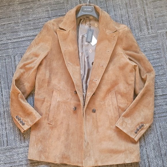John Varvatos BRUSHED SUEDE DOUBLE BREASTED COAT IN WALNUT - Picture 5 of 11